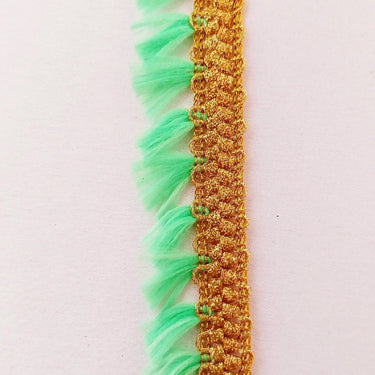 Green Tassels Trim, Gold Fringe Trim, Beaded Trim